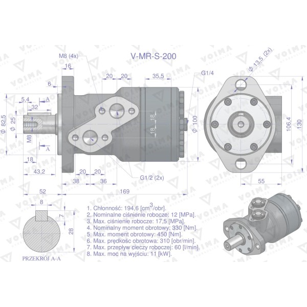 Silnik hydrauliczny orbitalny (stosowany V-MR-S-200 | Exvi