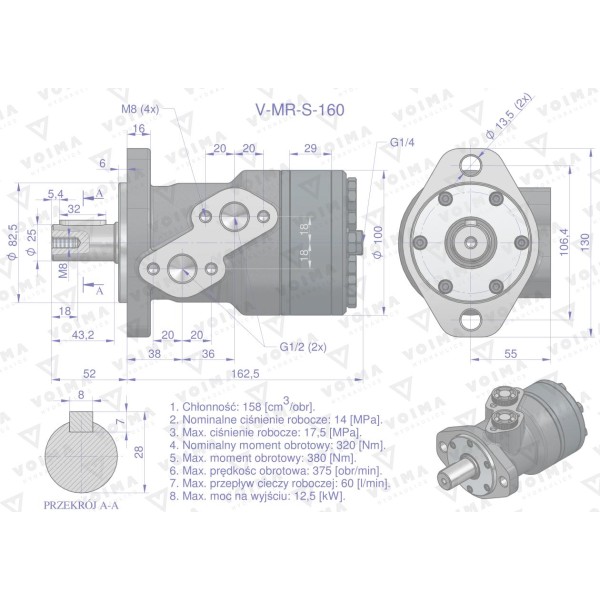 Silnik hydrauliczny orbitalnyV-MR-S 160 V-MR-S-160 | Exvi