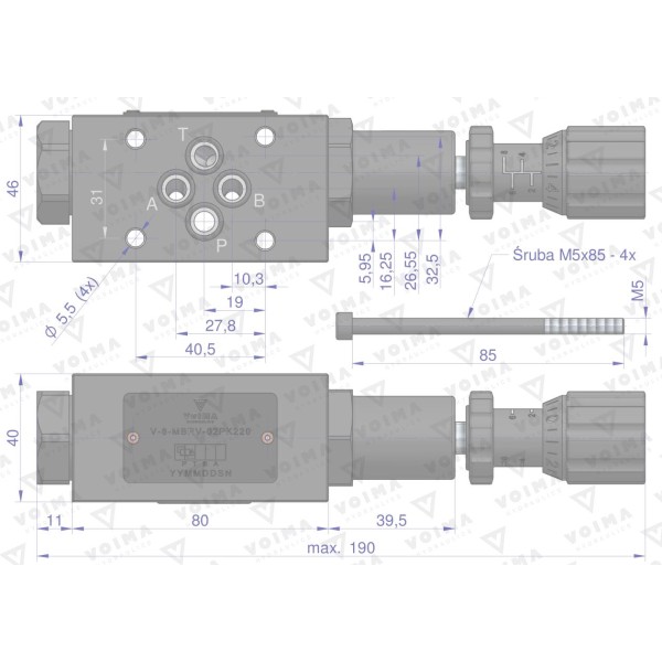 Zawór redukcyjny płytowy CETOP 3 V-6-MBRV-02PK220 | Exvi