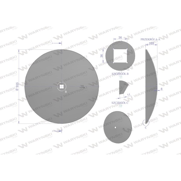 Talerz gładki fi 660 otwór 35x35 stal 5195660/35/8 | Exvi