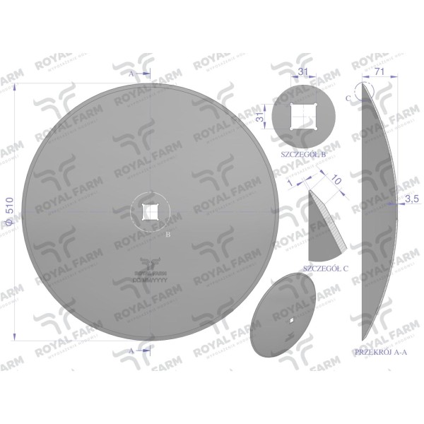 Talerz, gładki fi 510 otwór 30x30 stal RF-55103035 | Exvi