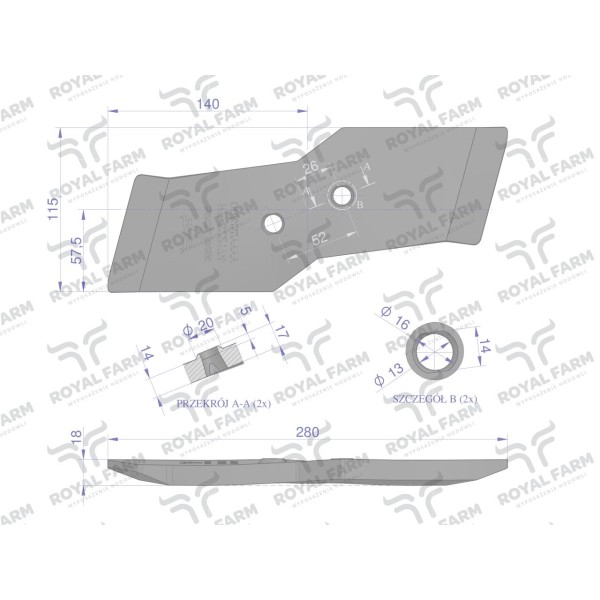 Dłuto prawe, nakładka lemiesza obracalna RF-622174 | Exvi