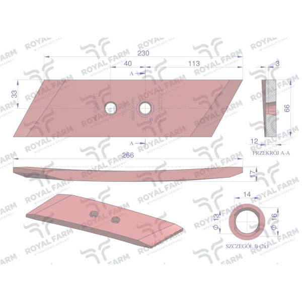 Dłuto, nakładka lemiesza, prawa RF-053090 | Exvi