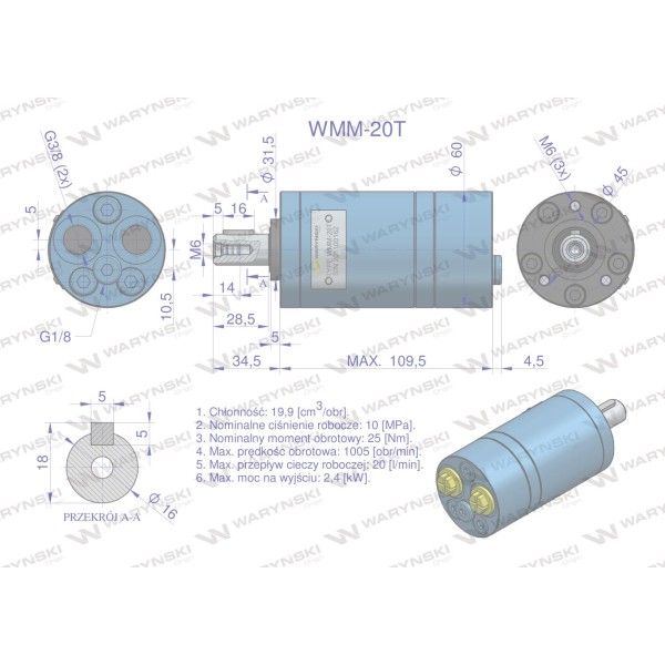Silnik hydrauliczny orbitalny WMM 20 cm3/obr WMM-20T | Exvi