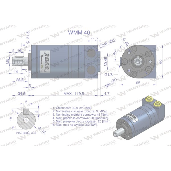 Silnik hydrauliczny orbitalny WMM 40 cm3/obr WMM-40 | Exvi