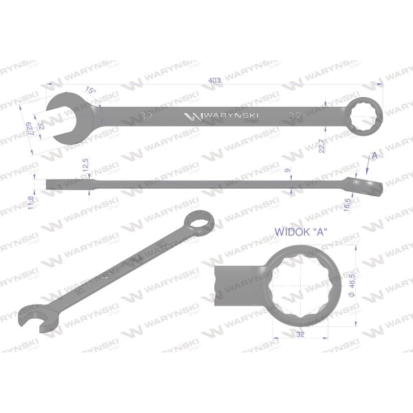 Klucz płasko-oczkowy, 32 mm CrV standard ASME WMK232 | Exvi