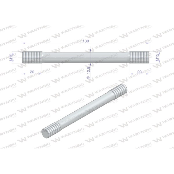 Śruba dwustronna, M12 130mm 20mm gwintu SM12-130 | Exvi