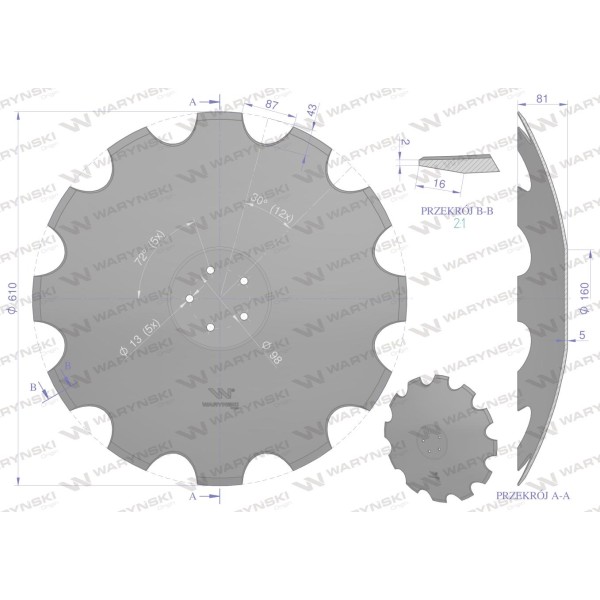 Talerz, uzębiony Z-12 fi 610 mocowanie 5/98 76107450 | Exvi