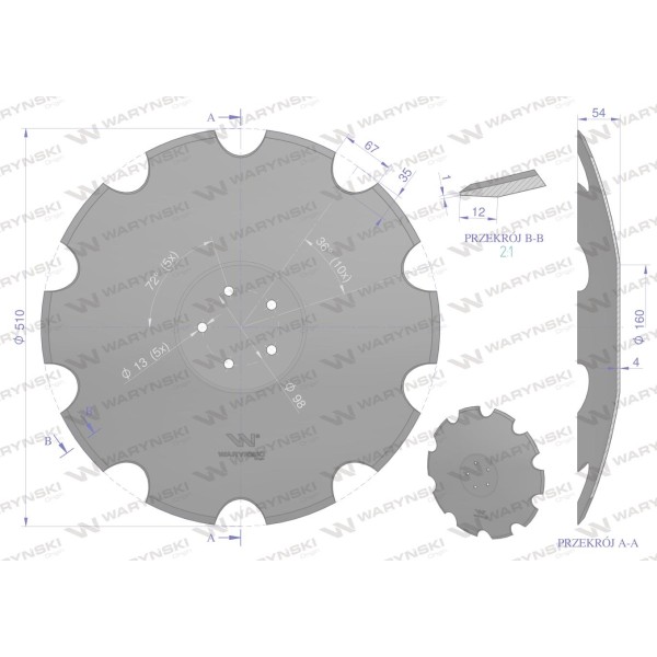 Talerz, uzębiony Z-10 fi 510 mocowanie 5/98 75107440 | Exvi