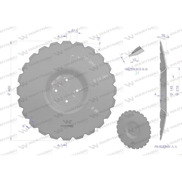 Talerz, uzębiony Z-24 fi 460 mocowanie 4/98 24602235 | Exvi