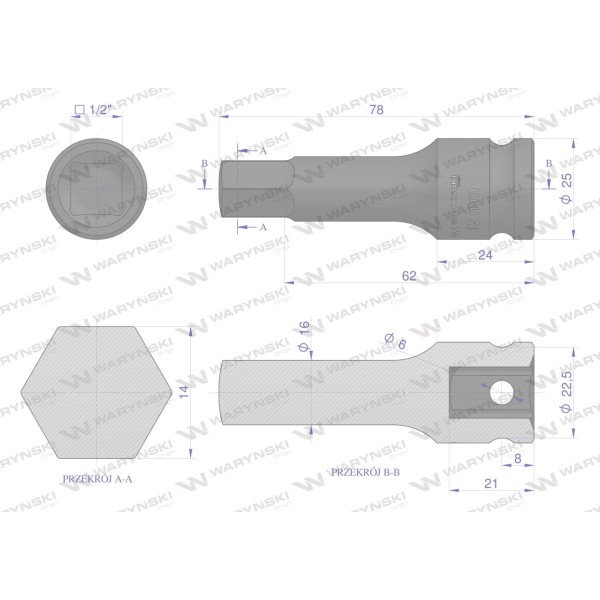 Nasadka udarowa 1/2", imbusowa 14mm hex H14 WMU234 | Exvi