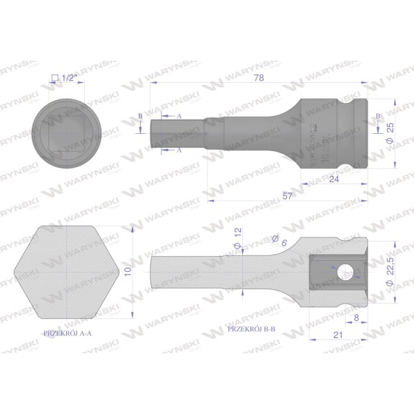 Nasadka udarowa 1/2", imbusowa 10mm hex H10 WMU230 | Exvi