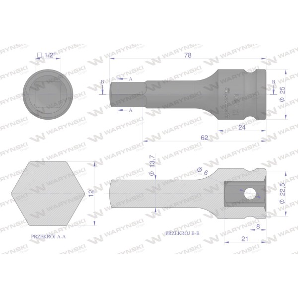 Nasadka udarowa 1/2", imbusowa 12mm hex H12 WMU232 | Exvi