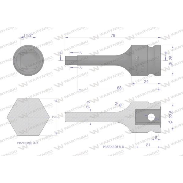 Nasadka udarowa 1/2", imbusowa 7mm hex H7 WMU227 | Exvi