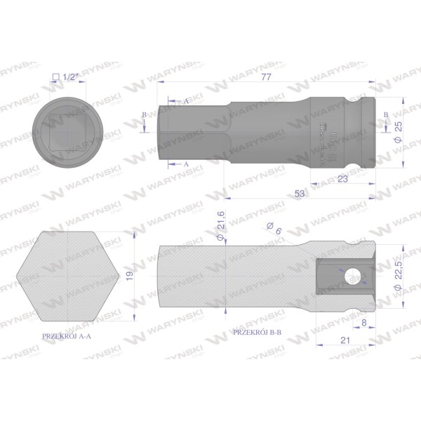 Nasadka udarowa 1/2", imbusowa 19mm hex H19 WMU239 | Exvi