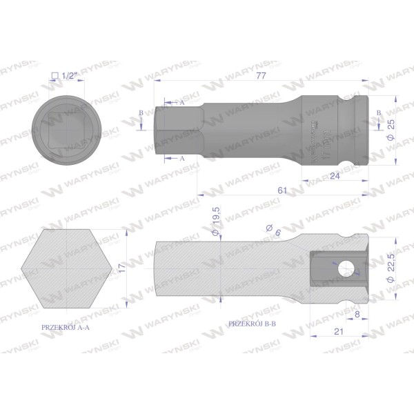 Nasadka udarowa 1/2", imbusowa 17mm hex H17 WMU237 | Exvi
