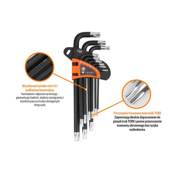 Zestaw kluczy imbusowych, TORX T10-T50 KITZE002 | Exvi