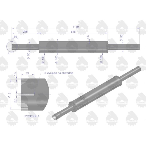 Tłumik 1120mm 3029104M1 prosty MF3 URSUS 3029049PUE | Exvi
