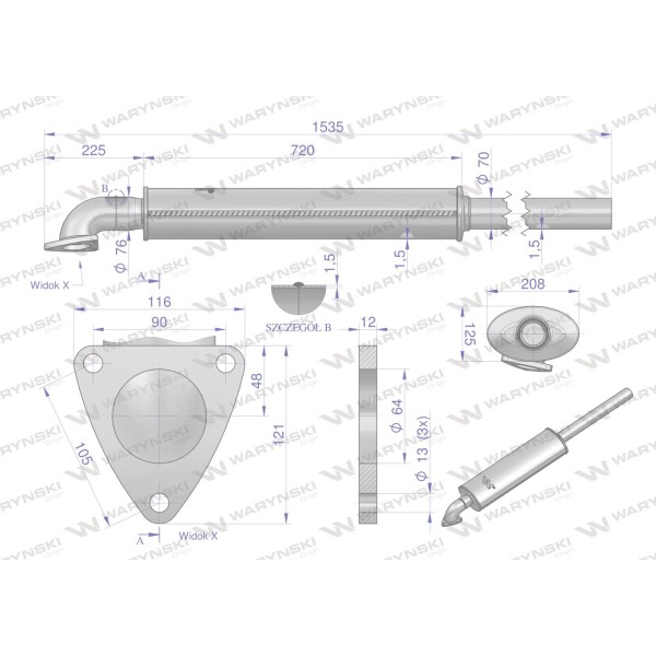 Tłumik Zetor 8520-10540 1550mm INOX 10/01-404/0 | Exvi