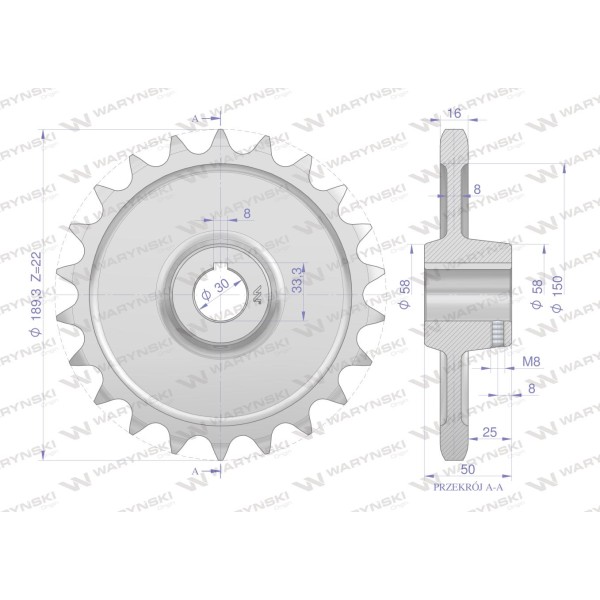 Koło, łańcuchowe stalowe hartowane Z-22 H2219050120 | Exvi