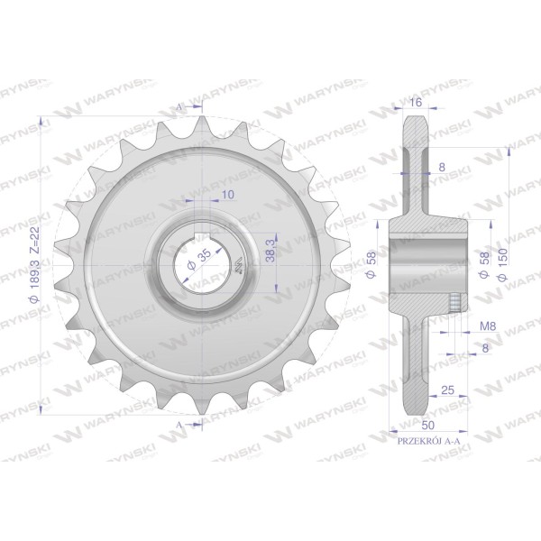 Koło, łańcuchowe stalowe hartowane Z-22 H2213020820 | Exvi