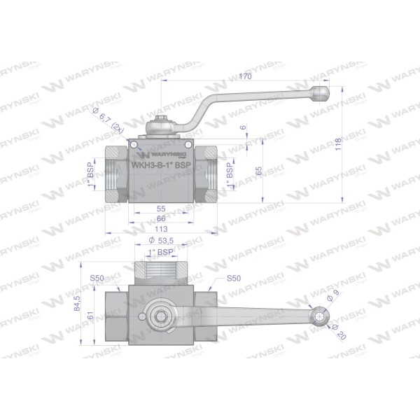 Zawór kulowy hydrauliczny 3-drogowy 3/2 WKH3-B-1BSP | Exvi