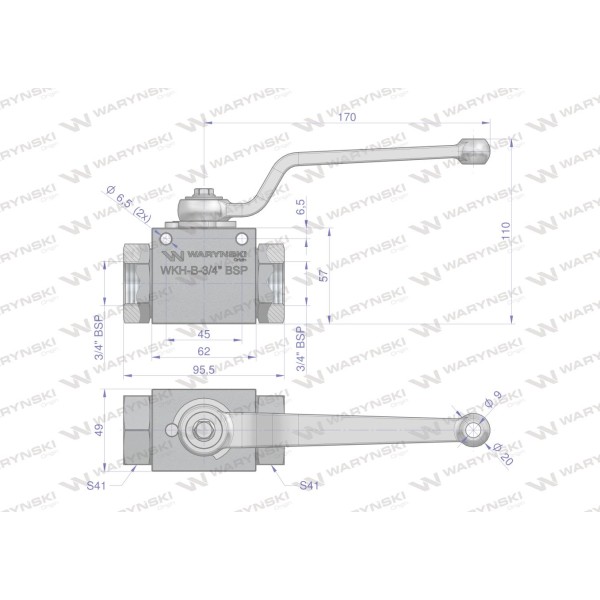 Zawór kulowy hydrauliczny 2-drogowy 2/2 WKH-B-3/4BSP | Exvi
