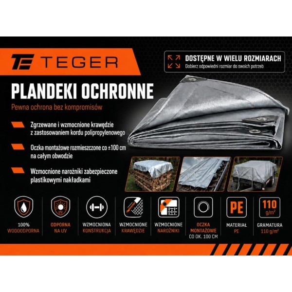 Plandeka MOCNA 6x10m (srebrna) gramatura PL6X10-MS | Exvi