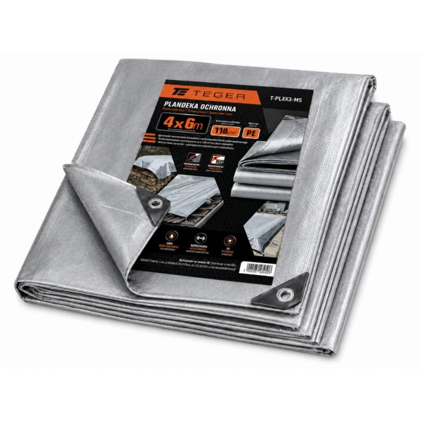 Plandeka MOCNA 4x6m (srebrna) gramatura PL4X6-MS | Exvi