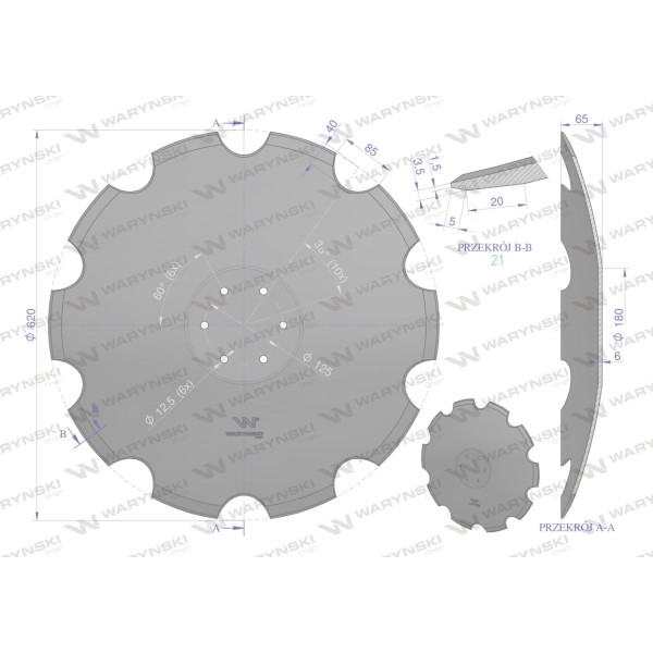 Talerz uzębiony Z-10 fi 620mm, mocowanie 6 76208360 | Exvi