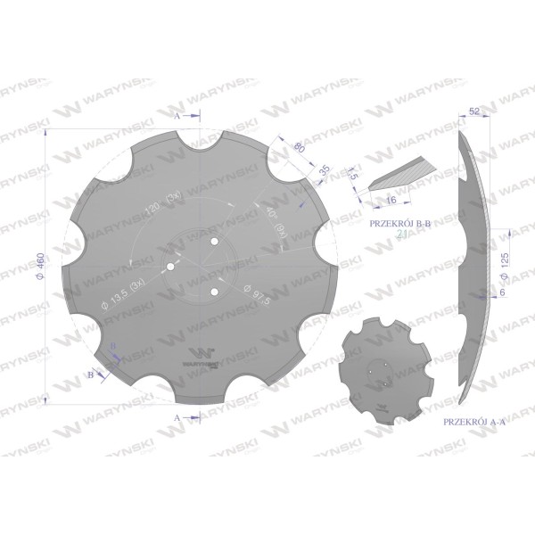 Talerz uzębiony Z-9 fi 460mm, mocowanie 3 / 74609060 | Exvi