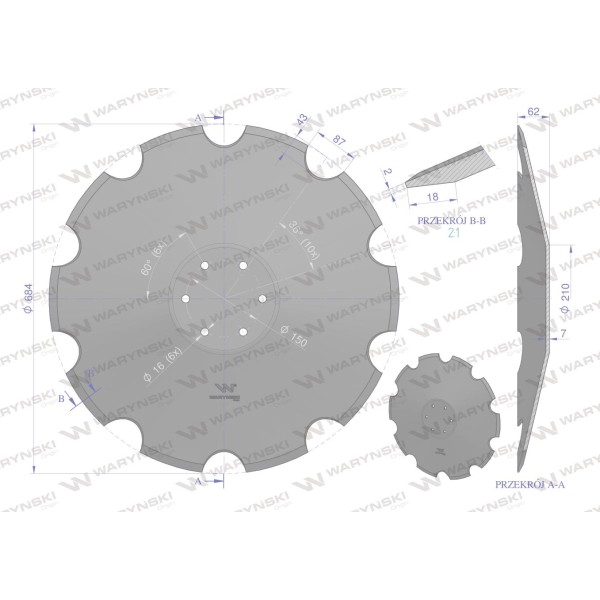 Talerz uzębiony Z-10 fi 684mm, mocowanie 6 76848270 | Exvi