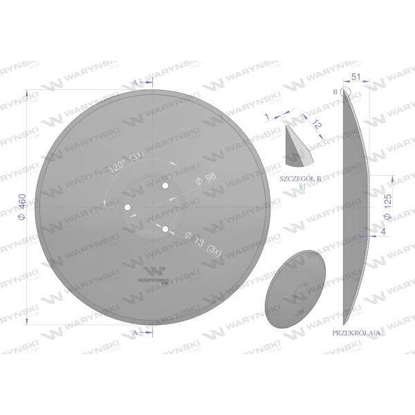 Talerz gładki fi 460mm, mocowanie 3 / 98mm 54609140 | Exvi