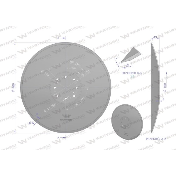 Talerz tarcza redlicy fi 460mm, mocowanie 4 14602440 | Exvi