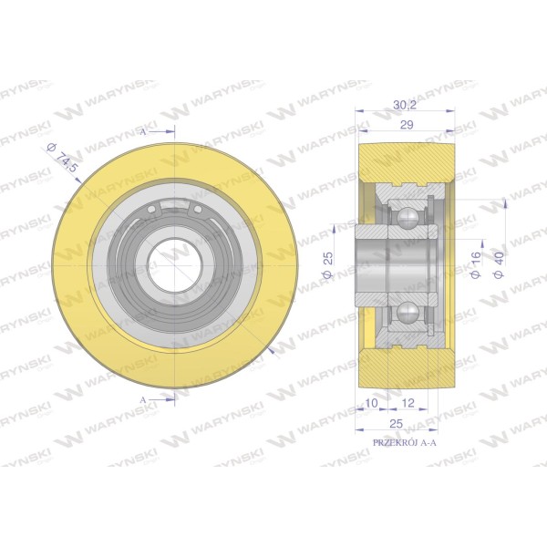 Rolka podporowa, PU74x30x16,5, zastosowanie 641033 | Exvi