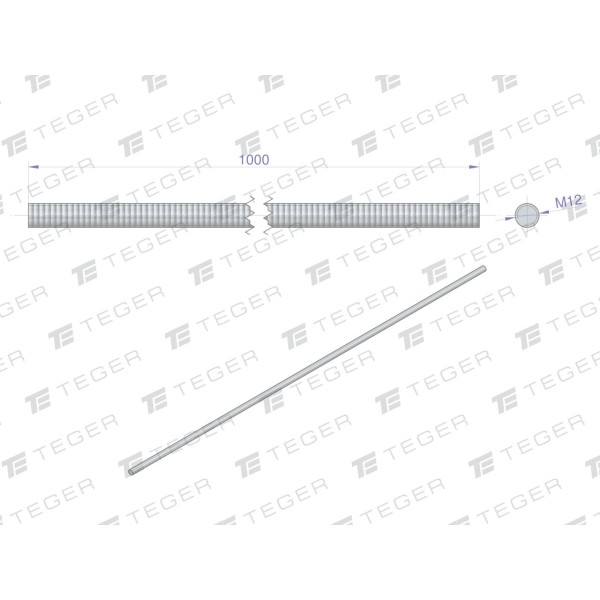 Pręt gwintowany M12 x 1000mm kl.8.8 DIN PGM12-8.8OC | Exvi