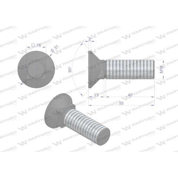 Śruba kpl. płużna podsadzana D 608 M16x55 608101655 | Exvi