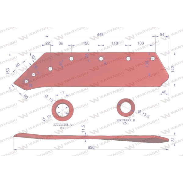 Eurolemiesz lewy 18" zastosowanie Kverneland 073007 | Exvi
