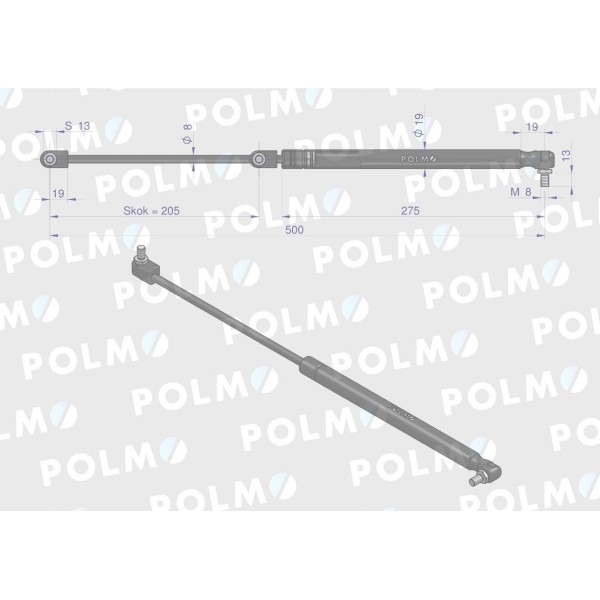 Siłownik szyby przedniej L max. 500mm X800420414000P | Exvi