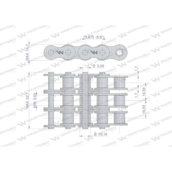 Łańcuch rolkowy 10B-3 (R3 5/8) 5 m Waryński L10B3 | Exvi