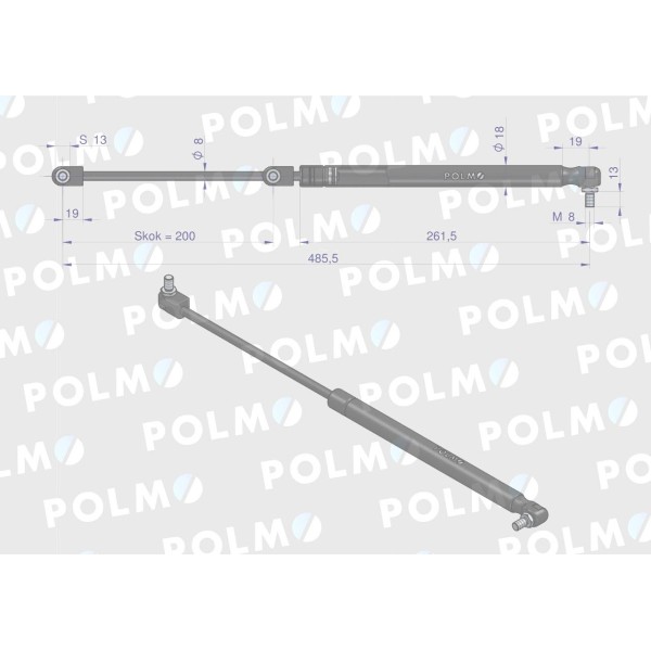 Siłownik szyby tylnej L max. 485,5mm 47/10-819/0 | Exvi