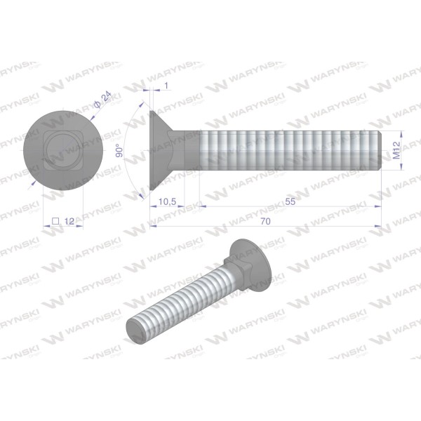 Śruba płużna podsadzana D 608 M12x70 mm 608101270/KG | Exvi