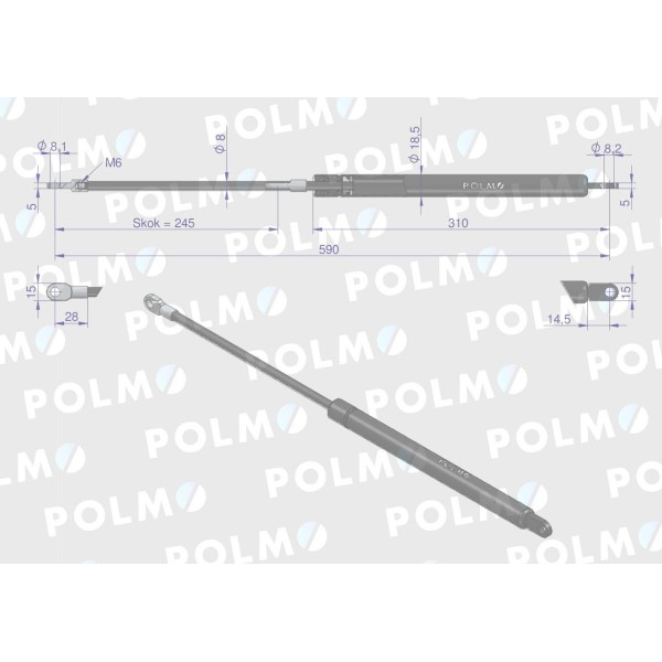 Siłownik szyby tylnej drzwi L max. 590mm 6005014318P | Exvi