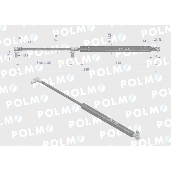Siłownik szyberdachu L max. 245mm 3399042R0P | Exvi
