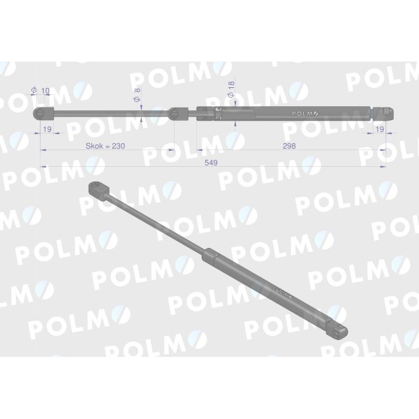 Siłownik szyby tylnej L max. 549mm 3234163R0P | Exvi
