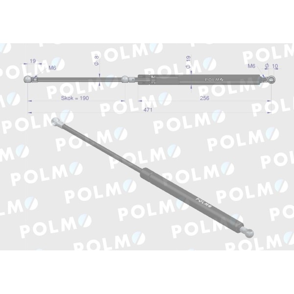 Siłownik szyby tylnej L max. 471mm 1971235C1P | Exvi