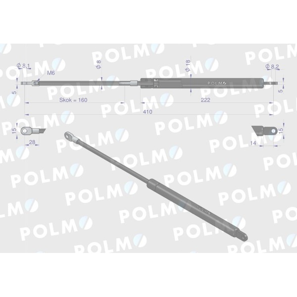 Siłownik maski silnika L max. 410mm 1531490C0P | Exvi