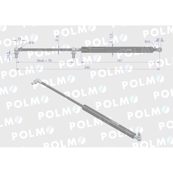 Siłownik szyby przedniej szyby drzwi L 04/41-415/8 | Exvi