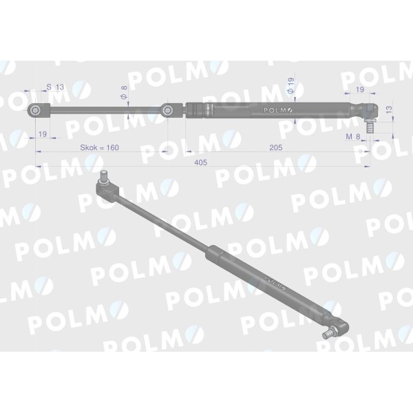 Siłownik szyby tylnej L max. 405mm 44/91-187/7 | Exvi