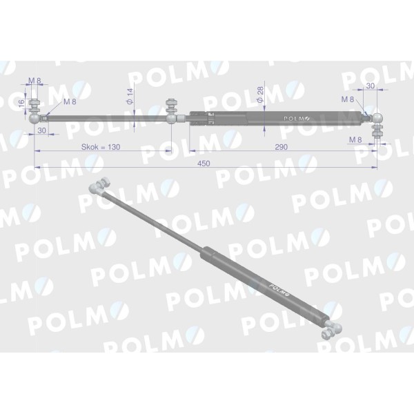 Siłownik maski silnika L max. 450mm 87/48-023/8 | Exvi